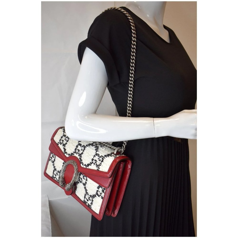 GUCCI Dionysus GG Tweed Small Shoulder Bag Cerise - Picture 2 of 12